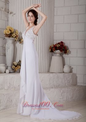 Lace V Neck Mermaid Beaded Wedding Dress Chiffon