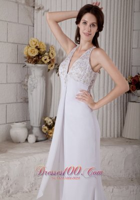 Lace V Neck Mermaid Beaded Wedding Dress Chiffon