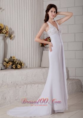 Lace V Neck Mermaid Beaded Wedding Dress Chiffon