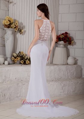 Lace V Neck Mermaid Beaded Wedding Dress Chiffon