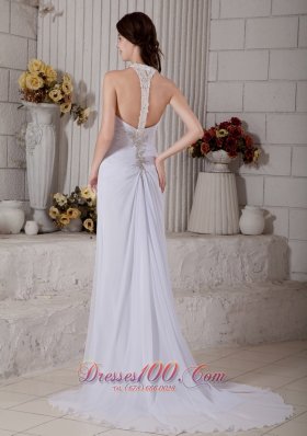 Beaded V Neck Chiffon Beach Wedding Dress Brush