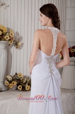 Beaded V Neck Chiffon Beach Wedding Dress Brush