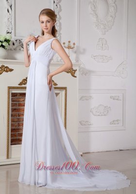 Ruch Watteau Train Beach Wedding Dress Chiffon