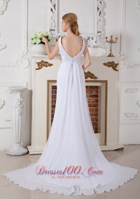 Ruch Watteau Train Beach Wedding Dress Chiffon