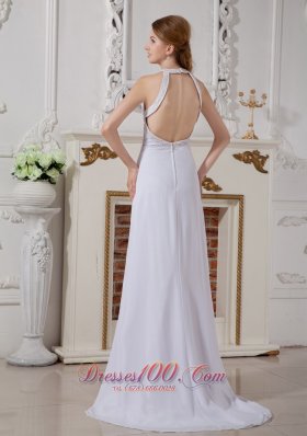 Beading Halter Chiffon High Low Beach Wedding Dress