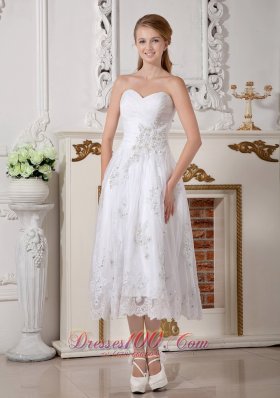 Sweetheart Appliques Short Wedding Dress Lace