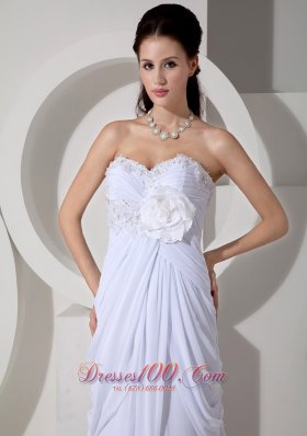 Ruched Appliques Flowers Wedding Dress Chiffon Train