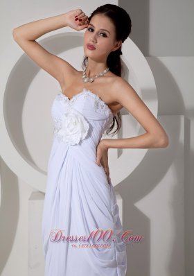 Ruched Appliques Flowers Wedding Dress Chiffon Train