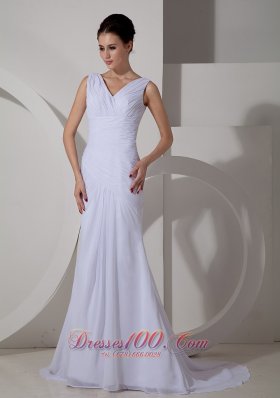 Ruch V Neck Chiffon Wedding Dress Court Train