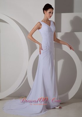 Ruch V Neck Chiffon Wedding Dress Court Train