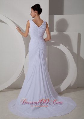 Ruch V Neck Chiffon Wedding Dress Court Train