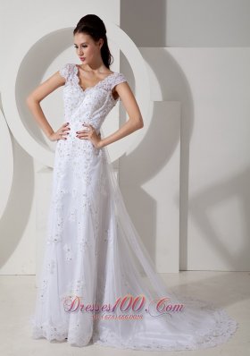 Lace Beading Court Train Bridal Wedding Dress