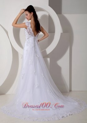 Lace Beading Court Train Bridal Wedding Dress