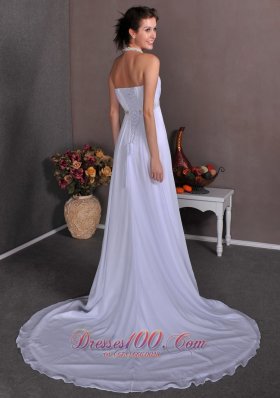 Appliques Chiffon Strapless Court Wedding Dress