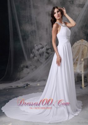 Empire Beading Chiffon Ruched Wedding Dress Train