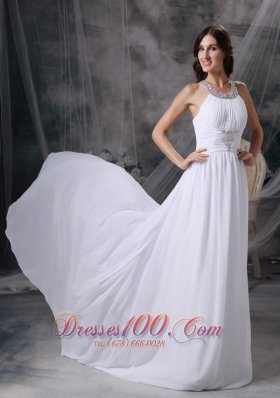 Empire Beading Chiffon Ruched Wedding Dress Train