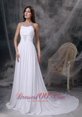 Empire Beading Chiffon Ruched Wedding Dress Train