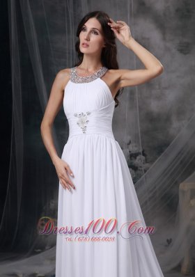 Empire Beading Chiffon Ruched Wedding Dress Train