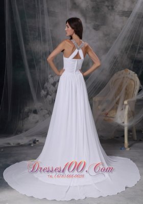 Empire Beading Chiffon Ruched Wedding Dress Train