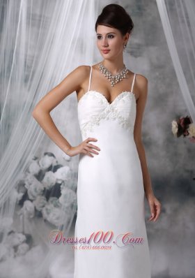 Spaghetti Straps Appliques Wedding Dress High Low Chiffon