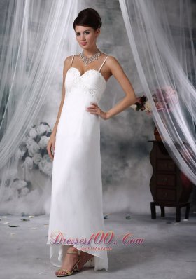 Spaghetti Straps Appliques Wedding Dress High Low Chiffon