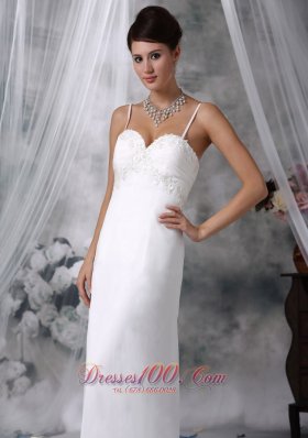 Spaghetti Straps Appliques Wedding Dress High Low Chiffon