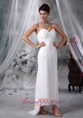 Spaghetti Straps Appliques Wedding Dress High Low Chiffon