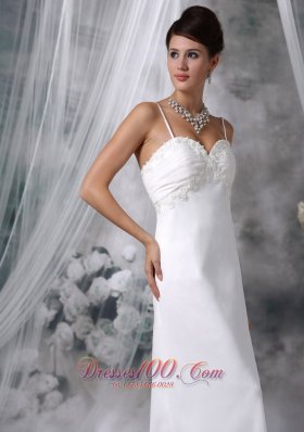 Spaghetti Straps Appliques Wedding Dress High Low Chiffon