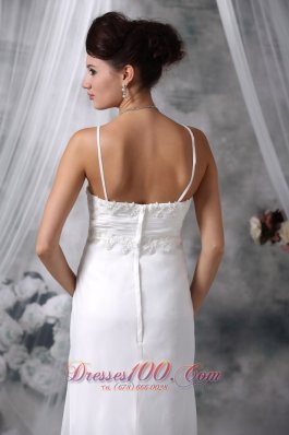 Spaghetti Straps Appliques Wedding Dress High Low Chiffon