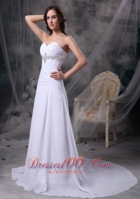 Appliques Ruched Beach Chiffon Court Wedding Dress