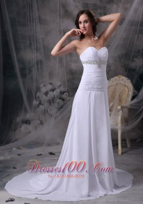 Appliques Ruched Beach Chiffon Court Wedding Dress