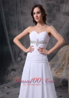 Appliques Ruched Beach Chiffon Court Wedding Dress