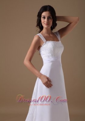 Square Chiffon Lace Straps Wedding Dress Court Train