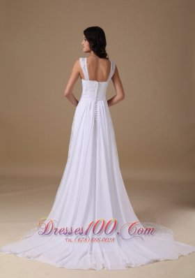 Square Chiffon Lace Straps Wedding Dress Court Train