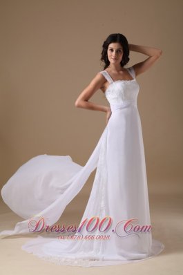 Square Chiffon Lace Straps Wedding Dress Court Train