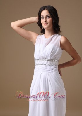 Scoop Beading Brush Train Wedding Dress Chiffon