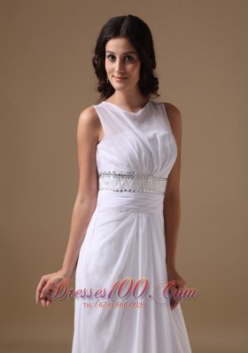 Scoop Beading Brush Train Wedding Dress Chiffon