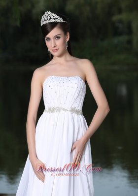 Chiffon Strapless Sweep Beaded Bridal Wedding Dress