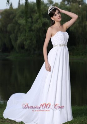 Chiffon Strapless Sweep Beaded Bridal Wedding Dress