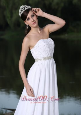 Chiffon Strapless Sweep Beaded Bridal Wedding Dress