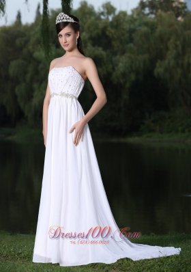 Chiffon Strapless Sweep Beaded Bridal Wedding Dress