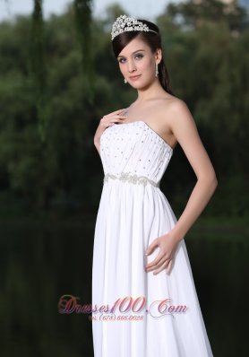 Chiffon Strapless Sweep Beaded Bridal Wedding Dress