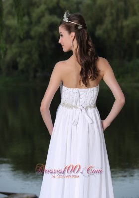 Chiffon Strapless Sweep Beaded Bridal Wedding Dress