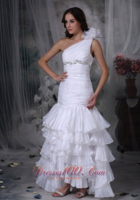 One Shoulder Mermaid Ruched Wedding Dress Beading