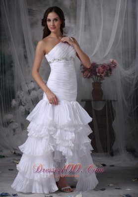 One Shoulder Mermaid Ruched Wedding Dress Beading