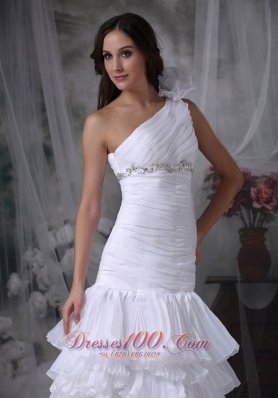 One Shoulder Mermaid Ruched Wedding Dress Beading