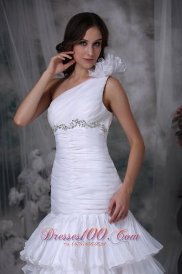 One Shoulder Mermaid Ruched Wedding Dress Beading