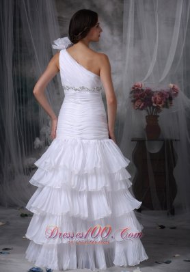 One Shoulder Mermaid Ruched Wedding Dress Beading