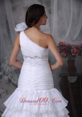 One Shoulder Mermaid Ruched Wedding Dress Beading