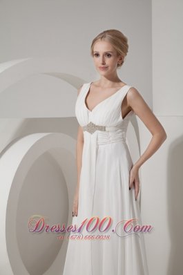 Beading V Neck Beach Wedding Guest Dresses Chiffon